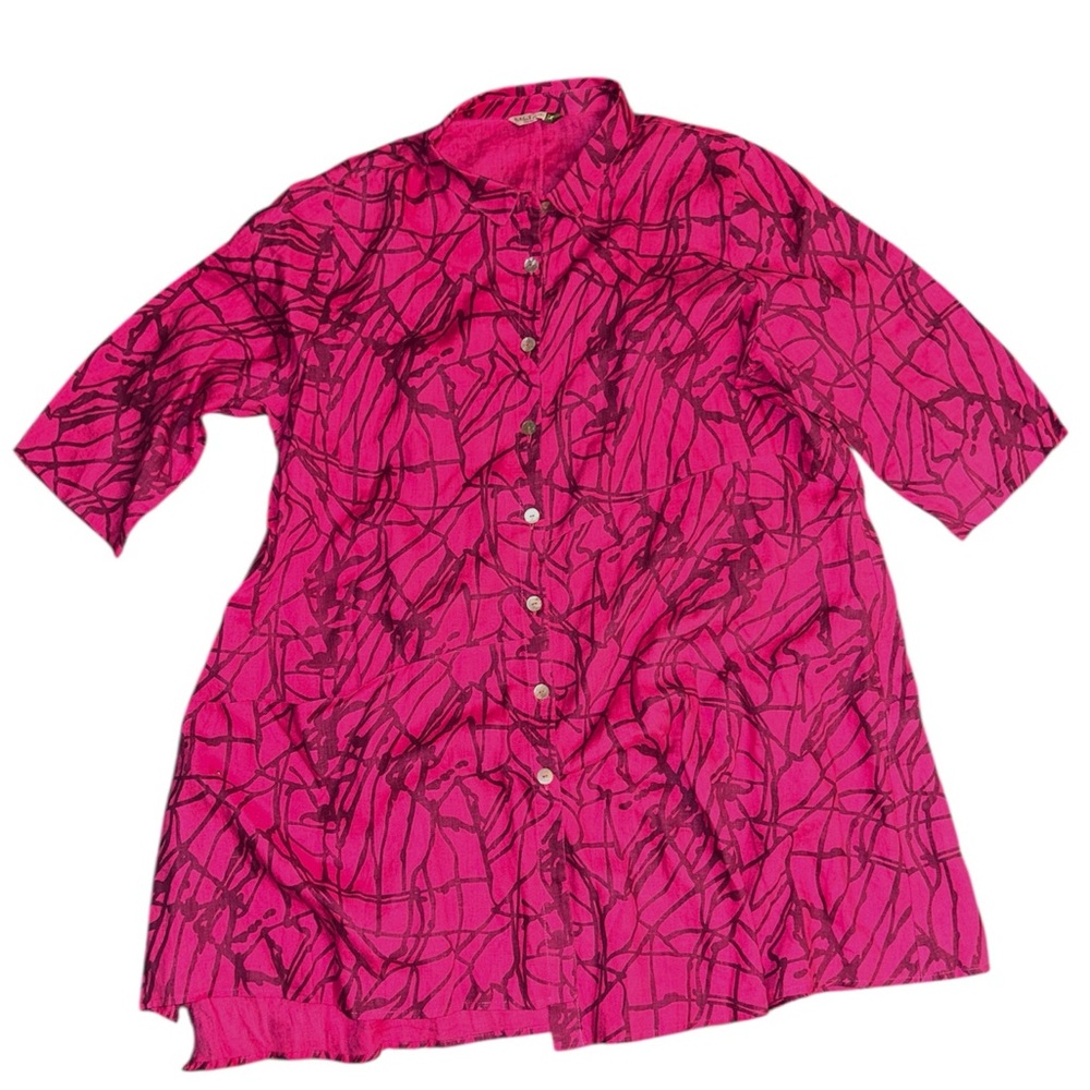 Chalet pink 100% linen button down dress tunic plus size 1X